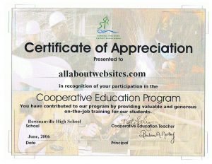 Certificate of Appreciation - All About Web Services