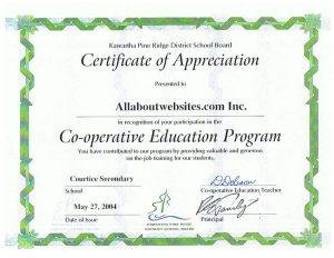 Certificate of Appreciation - All About Web Services