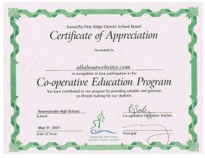 Certificate of Appreciation - All About Web Services