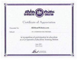 Certificate of Appreciation - All About Web Services