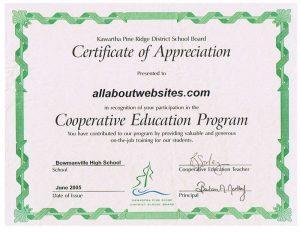 Certificate of Appreciation - All About Web Services